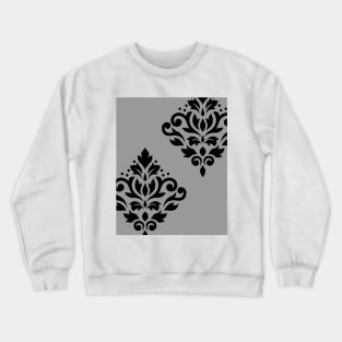 Scroll Damask Art I Black on Gray Crewneck Sweatshirt